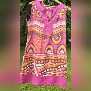 Promod Pink and Orange Sleeveless Tunic with Graphic Print